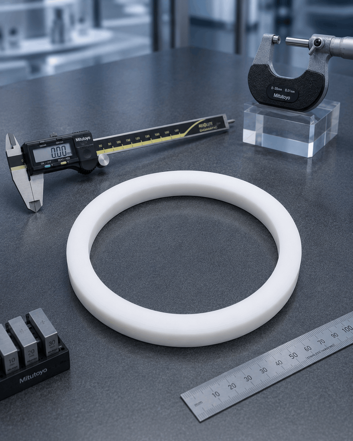 Custom fused quartz components illustrating functional dimensions and tolerances